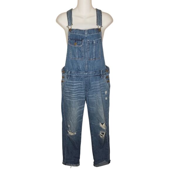 Abercrombie & Fitch Ripped Denim Jean Overalls Size XS - Picture 2 of 13